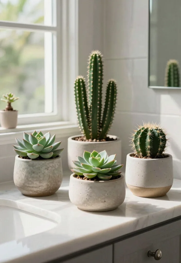16 Botanical Bathroom Ideas For Natural Fresh Vibes - 15. Succulent and Cacti Displays 1