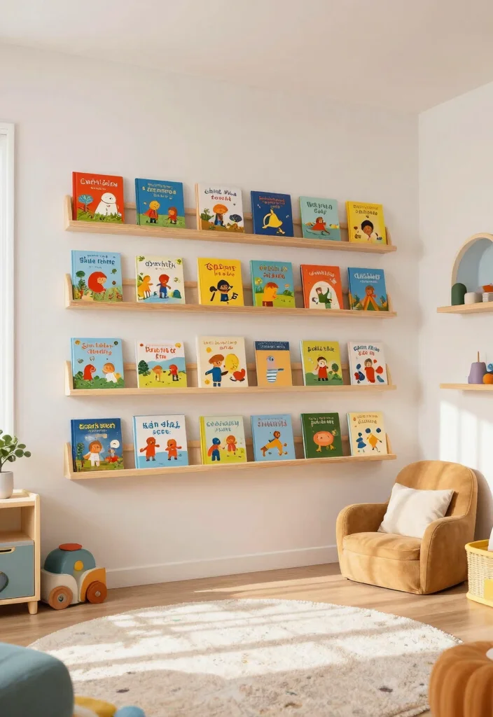 16 Kids Bedroom Storage Ideas: Organized and Practical - 15. Wall-Mounted Book Displays 1