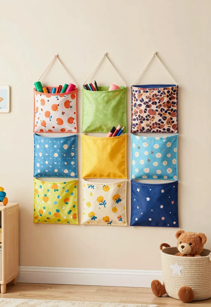 16 Kids Bedroom Storage Ideas: Organized and Practical - 7. DIY Fabric Wall Pockets for Easy Access 1