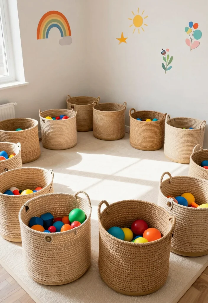 16 Kids Bedroom Storage Ideas: Organized and Practical - 8. Toy Baskets and Bags for Play Areas 1