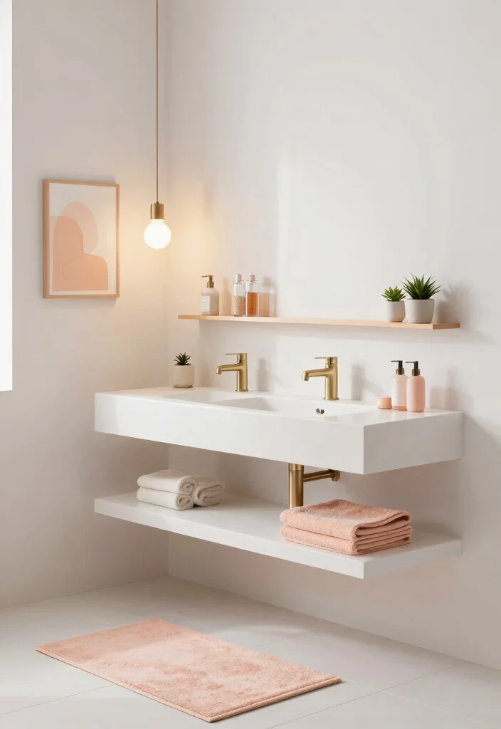 16 Peach Bathroom Ideas With Soft Warm Colour - 3. Modern Minimalism with Peach Accents 1