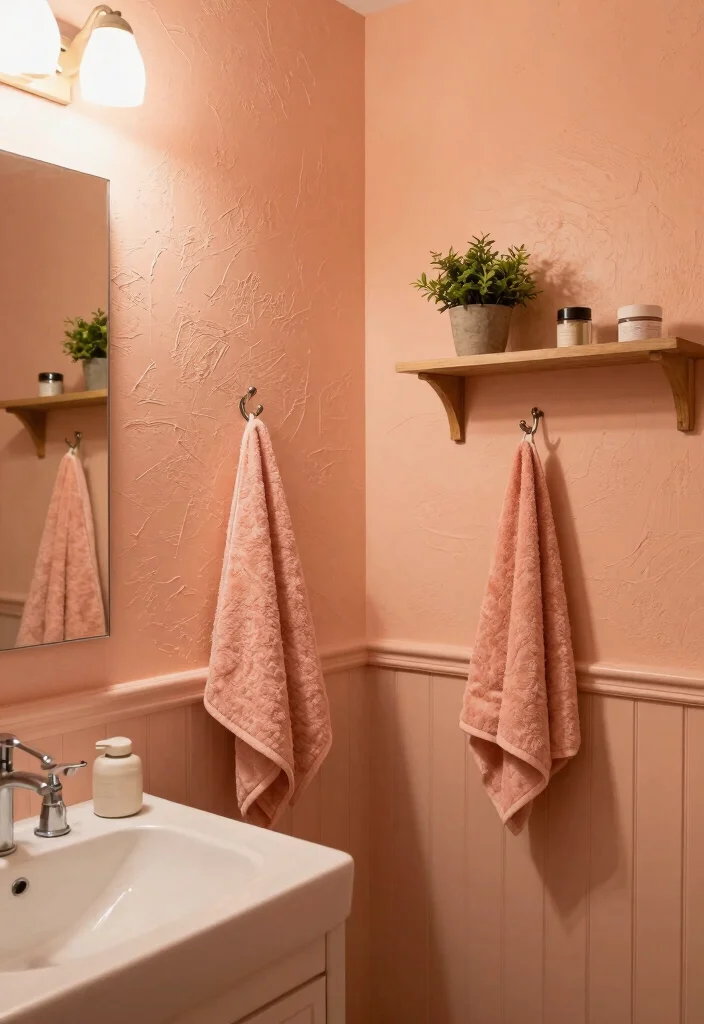 16 Peach Bathroom Ideas With Soft Warm Colour - 5. Stylish Textured Walls 1