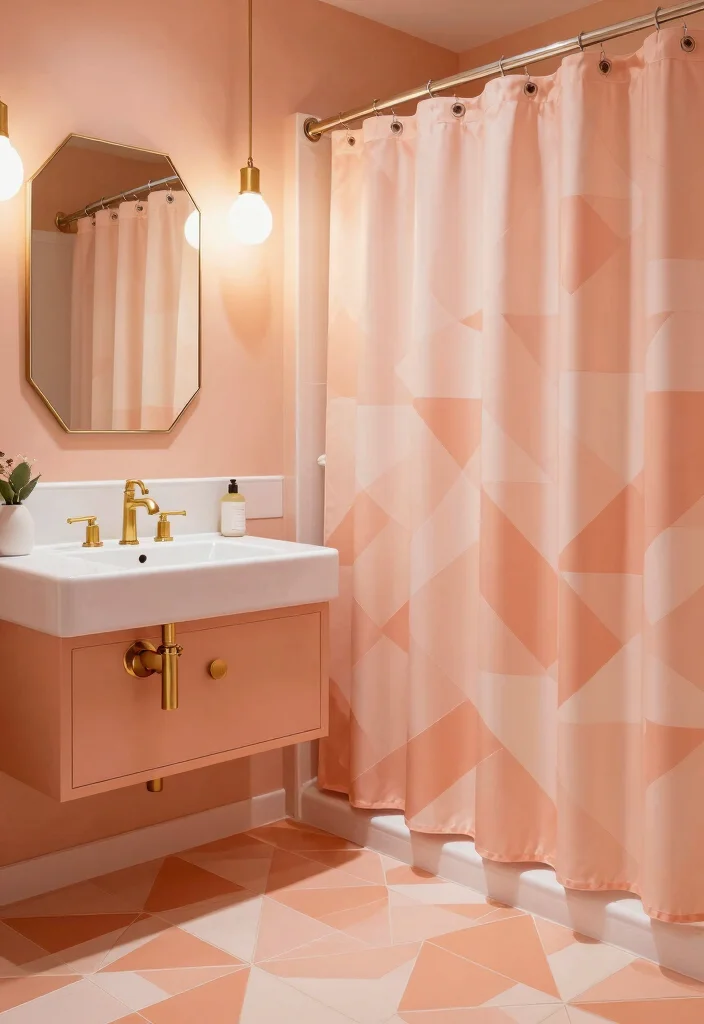 16 Peach Bathroom Ideas With Soft Warm Colour - 6. Playful Geometric Patterns 1