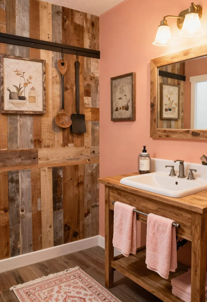 16 Peach Bathroom Ideas With Soft Warm Colour - 8. Rustic Barn Style 1