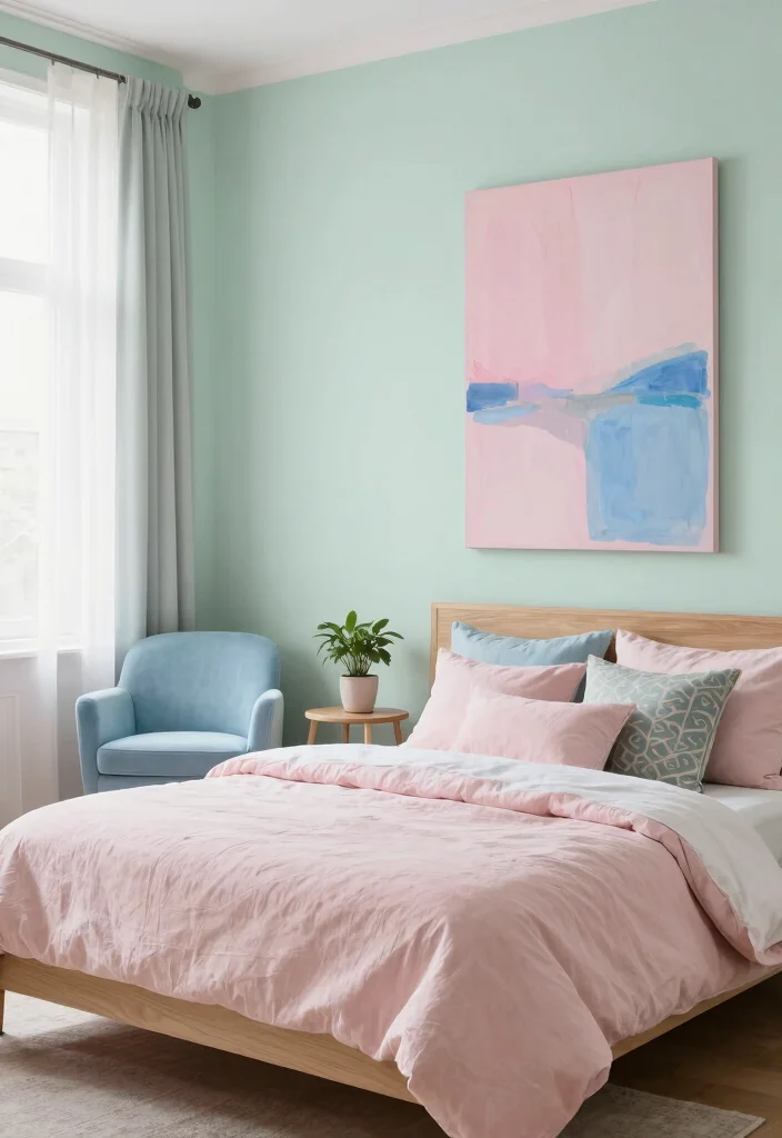 16 Pink Green and Blue Bedroom Ideas: Playful Color Harmony - 1. Pastel Oasis: Soft and Serene 1