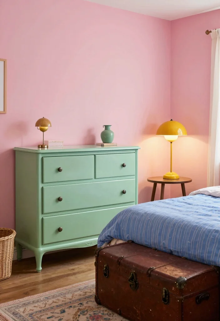 16 Pink Green and Blue Bedroom Ideas: Playful Color Harmony - 11. Vintage Finds: Timeless Charm 1