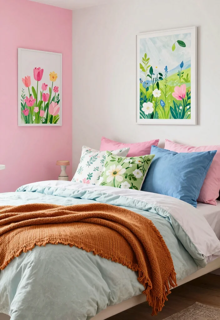 16 Pink Green and Blue Bedroom Ideas: Playful Color Harmony - 16. Seasonal Refresh: Change It Up 1