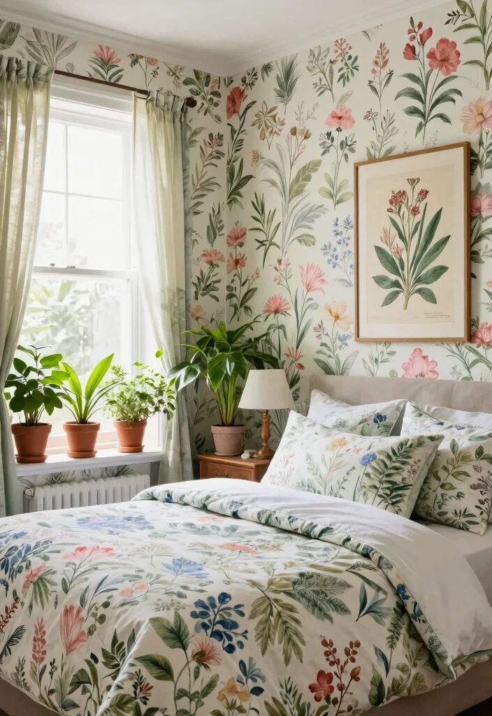 16 Pink Green and Blue Bedroom Ideas: Playful Color Harmony - 5. Botanical Prints: Nature-Inspired Delight 1