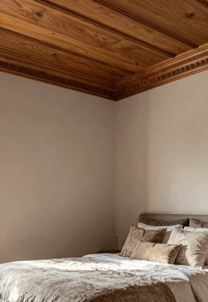 16 Wooden Ceiling Design Bedroom Ideas: Warm Luxe Finish - 15. Crown Molding Accents 1