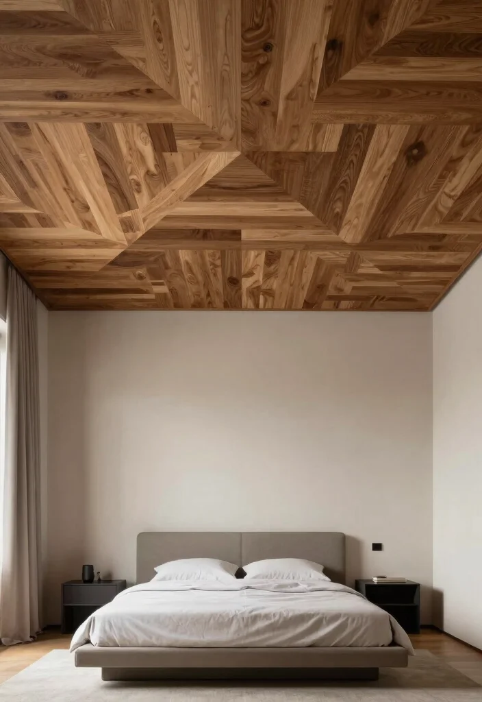 16 Wooden Ceiling Design Bedroom Ideas: Warm Luxe Finish - 6. Geometric Patterns 1
