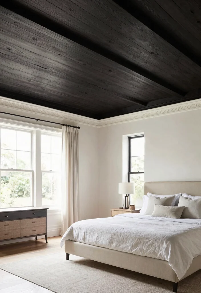 16 Wooden Ceiling Design Bedroom Ideas: Warm Luxe Finish - 8. Contrasting Colors 1
