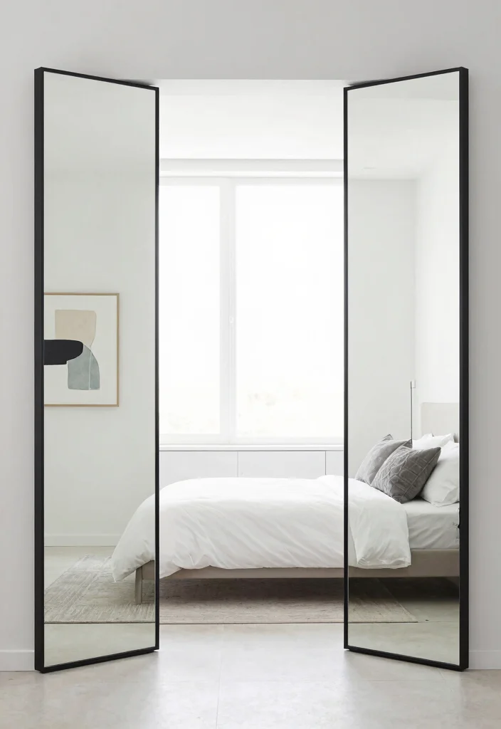 17 Bedroom With Mirrors on Each Side of Bed Ideas Symmetry - 2. Modern Minimalist Mirrors 1