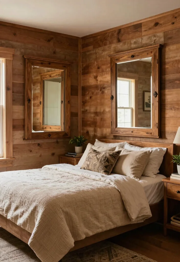 17 Bedroom With Mirrors on Each Side of Bed Ideas Symmetry - 3. Rustic Wooden Mirrors 1