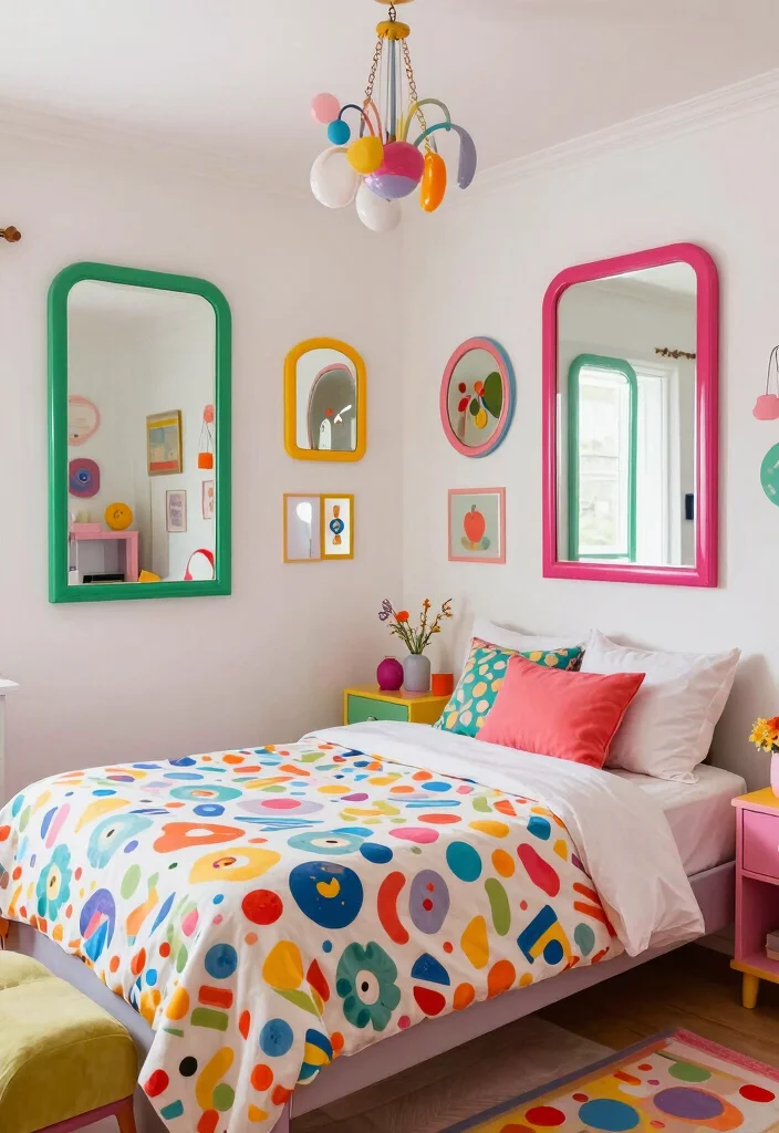 17 Bedroom With Mirrors on Each Side of Bed Ideas Symmetry - 8. Bright and Colorful Mirrors 1