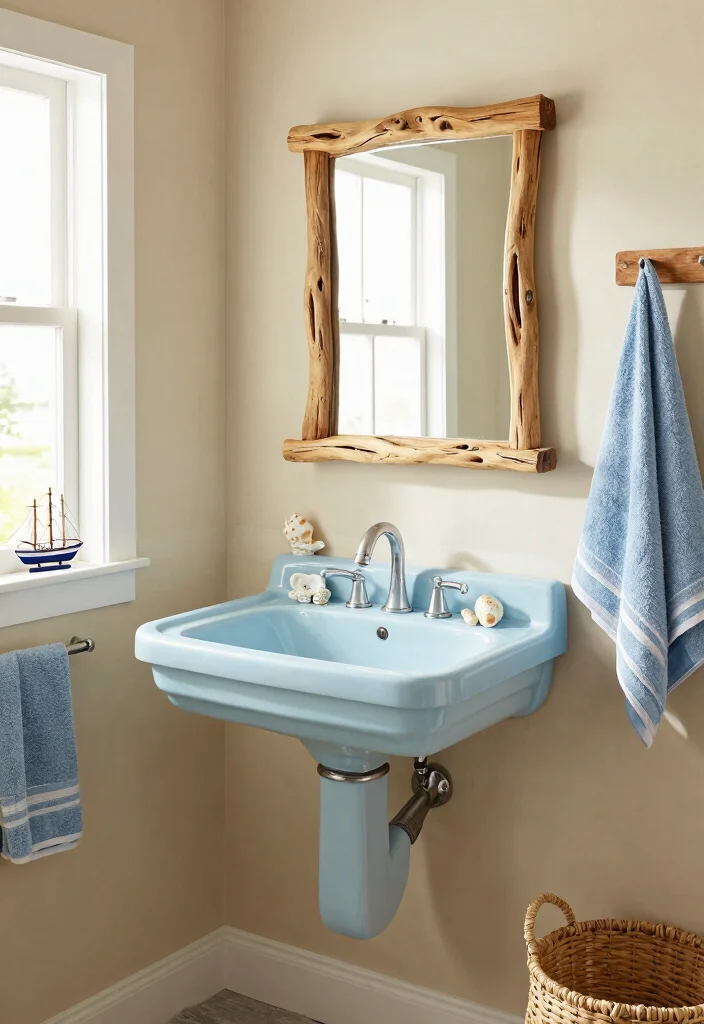 17 Blue Sink Bathroom Ideas With Fresh Colour - 1. Coastal Charm with Light Blue Sink 1