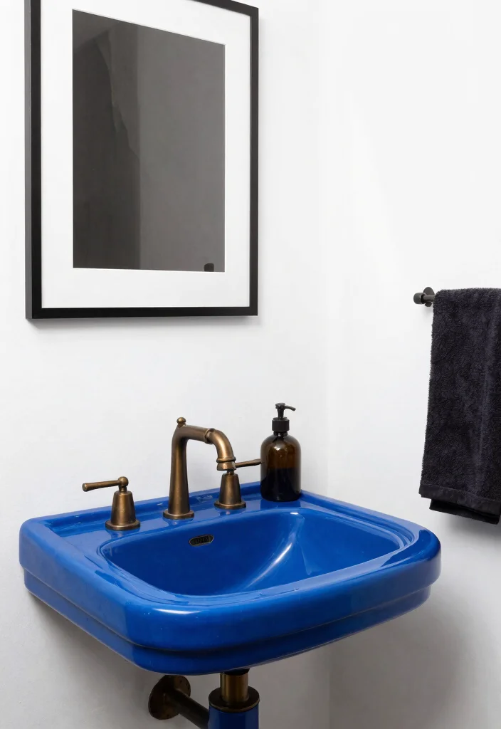 17 Blue Sink Bathroom Ideas With Fresh Colour - 11. Bold Blue Sink with Contrast Accents 1