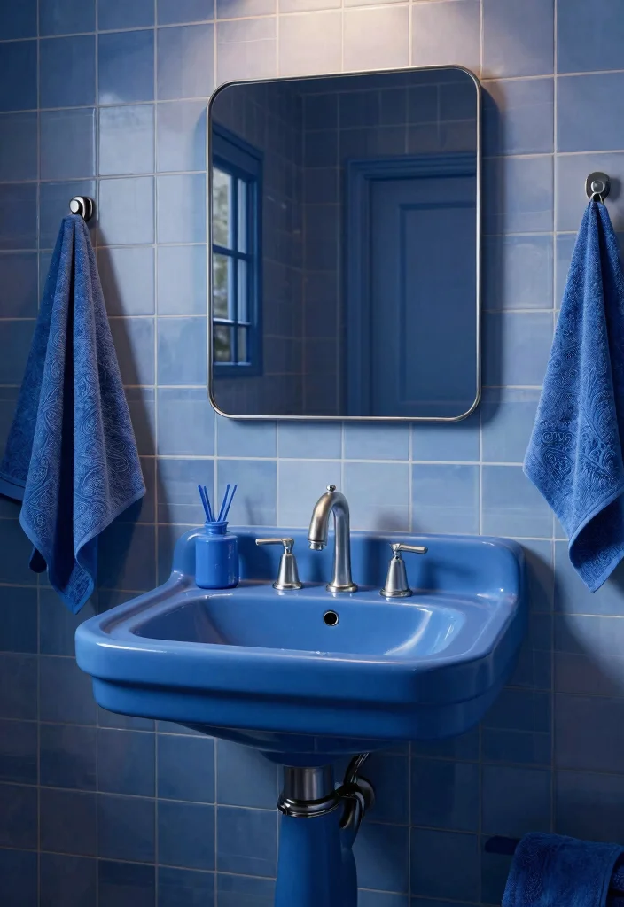 17 Blue Sink Bathroom Ideas With Fresh Colour - 17. Monochrome Blue Sink Bathroom 1