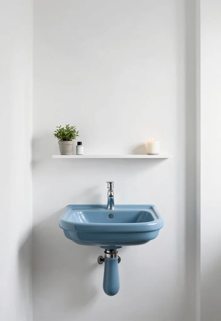 17 Blue Sink Bathroom Ideas With Fresh Colour - 4. Minimalist Blue Sink Design 1