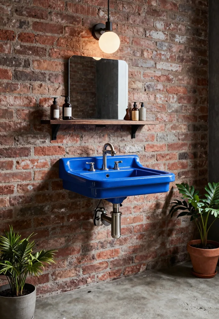 17 Blue Sink Bathroom Ideas With Fresh Colour - 6. Industrial Chic with Blue Sink 1