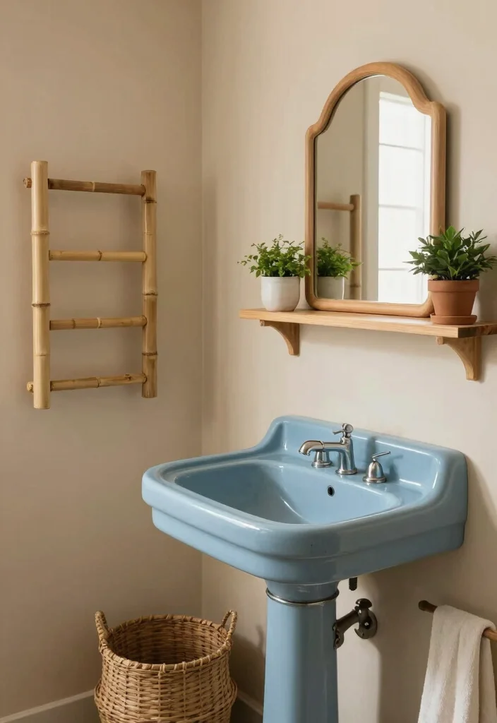 17 Blue Sink Bathroom Ideas With Fresh Colour - 7. Earthy Tones with a Blue Accent Sink 1