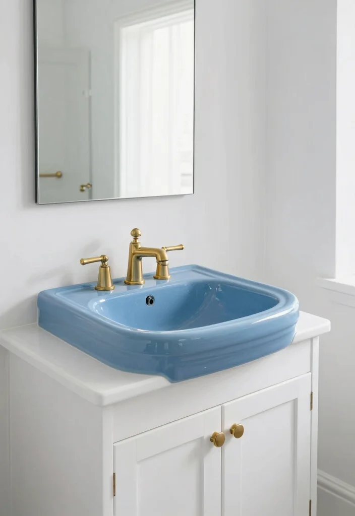 17 Blue Sink Bathroom Ideas With Fresh Colour - 9. Elegant Blue and White Scheme 1