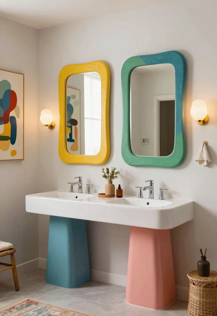 17 Double Mirror Bathroom Vanity Ideas For Balanced Design - 10. Artistic Touch 1