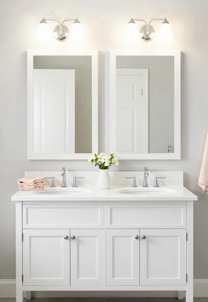 17 Double Mirror Bathroom Vanity Ideas For Balanced Design - 11. Classic White 1
