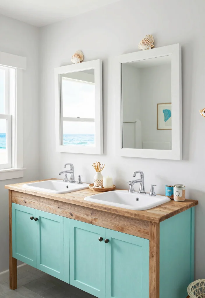 17 Double Mirror Bathroom Vanity Ideas For Balanced Design - 14. Coastal Inspiration 1