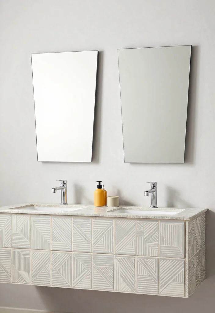 17 Double Mirror Bathroom Vanity Ideas For Balanced Design - 15. Geometric Patterns 1