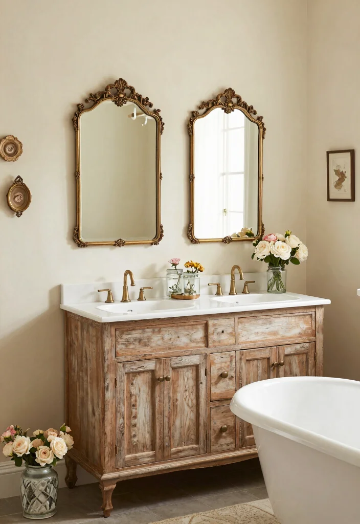 17 Double Mirror Bathroom Vanity Ideas For Balanced Design - 2. Vintage Charm 1