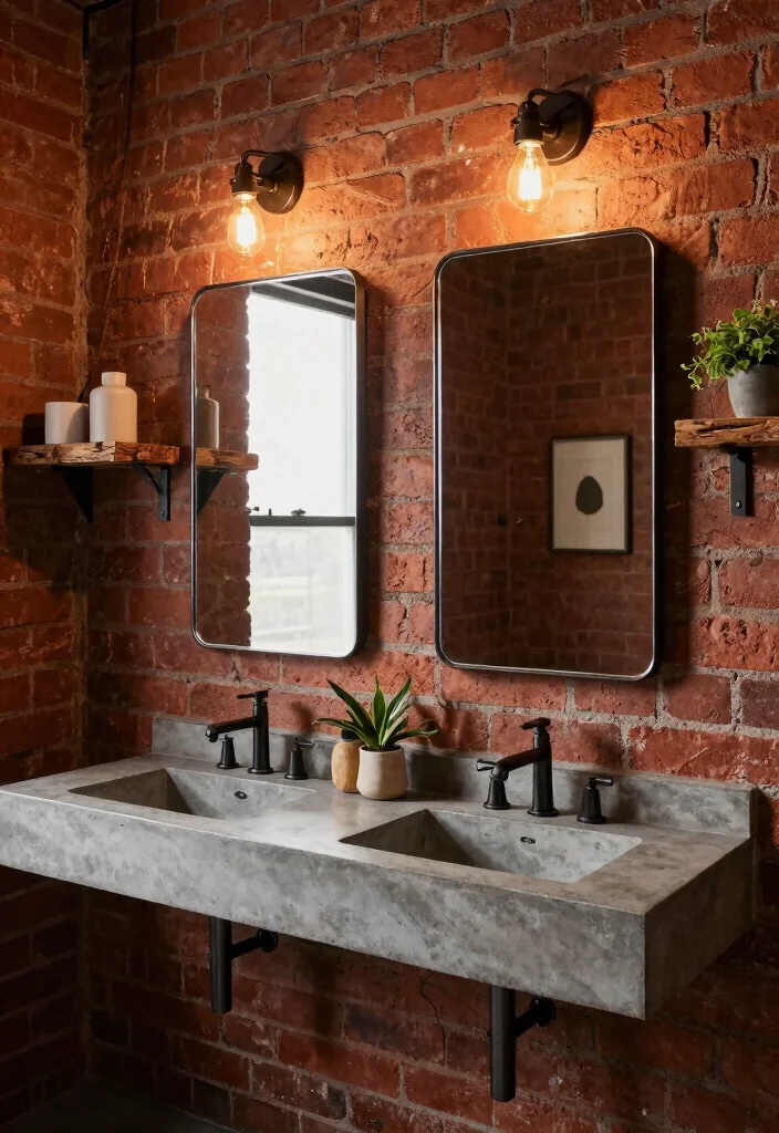 17 Double Mirror Bathroom Vanity Ideas For Balanced Design - 3. Industrial Edge 1