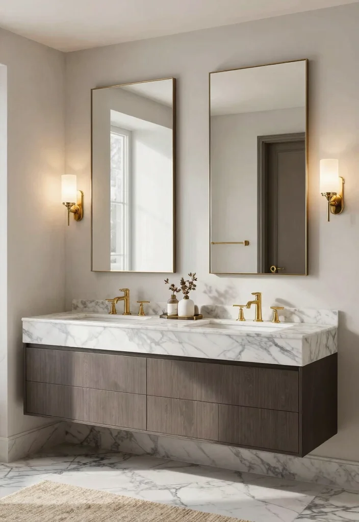 17 Double Mirror Bathroom Vanity Ideas For Balanced Design - 4. Luxurious Marble 1