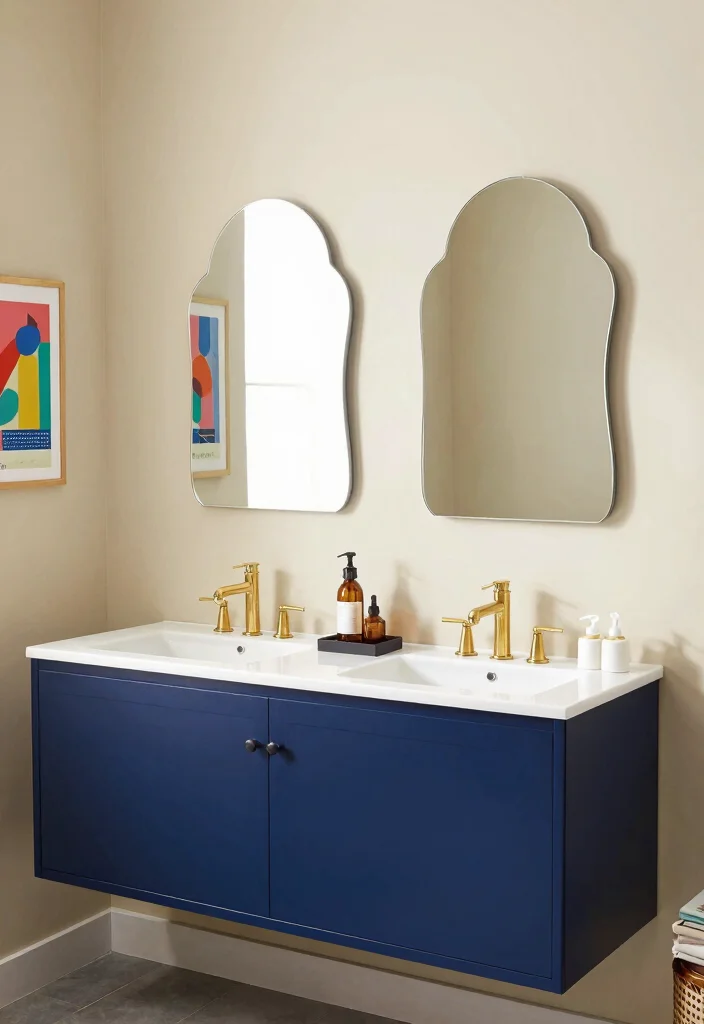 17 Double Mirror Bathroom Vanity Ideas For Balanced Design - 5. Bold Colors 1