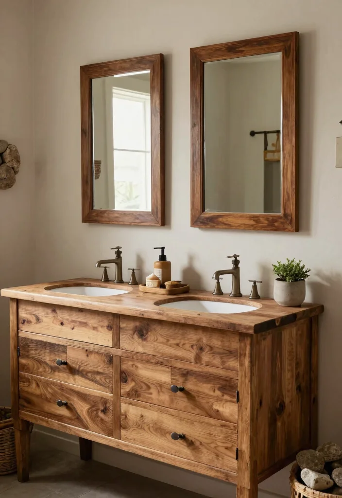 17 Double Mirror Bathroom Vanity Ideas For Balanced Design - 8. Rustic Retreat 1