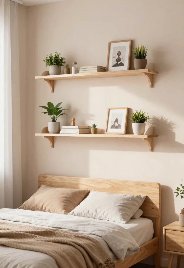 17 Small Bedroom Wall Decor Ideas That Make a Big Impact in Small Spaces - 3. Floating Shelves 1