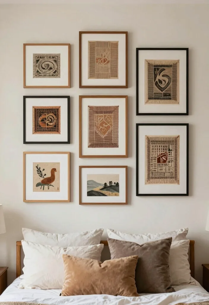 17 Small Bedroom Wall Decor Ideas That Make a Big Impact in Small Spaces - 7. Artistic Framed Textiles 1