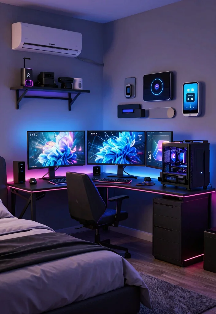 18 Bloxburg Bedroom Ideas: Master Bed Luxury Game Style - 11. Tech-Savvy Space 1