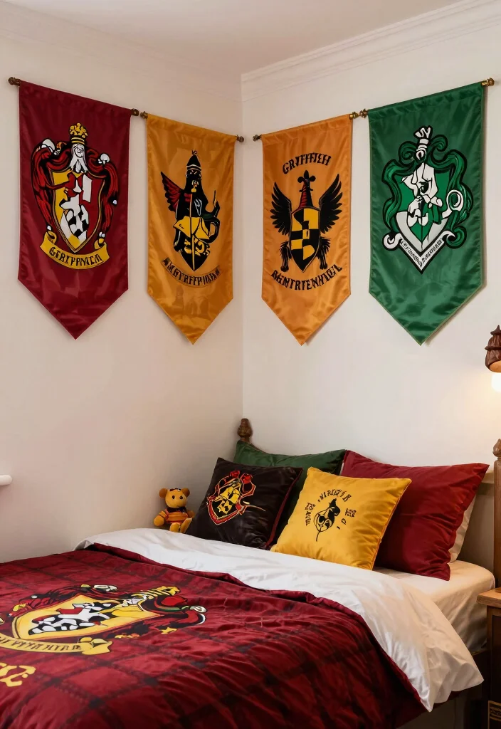 18 Harry Potter Bedroom Decor Ideas Magical Cozy Fantasy - 6. Hogwarts House Banners 1