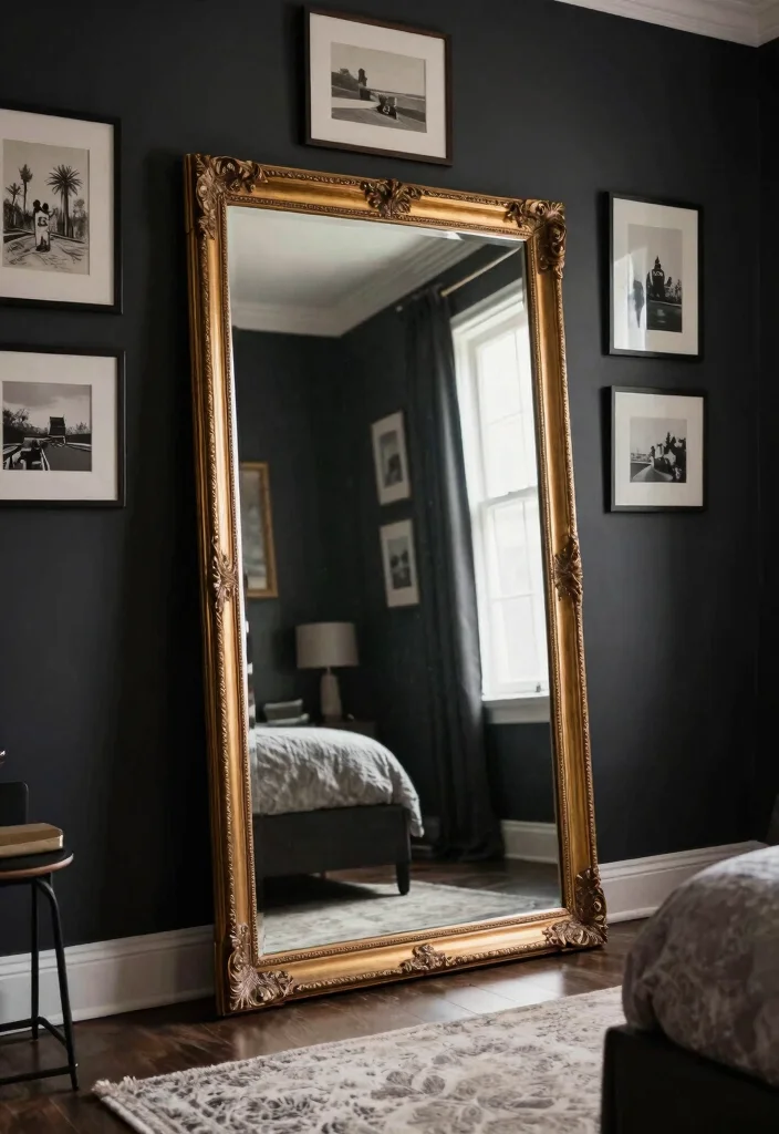 18 Modern Dark Academia Bedroom Ideas: Moody Intellectual Style - 10. Utilize Mirrors for Light and Depth 1