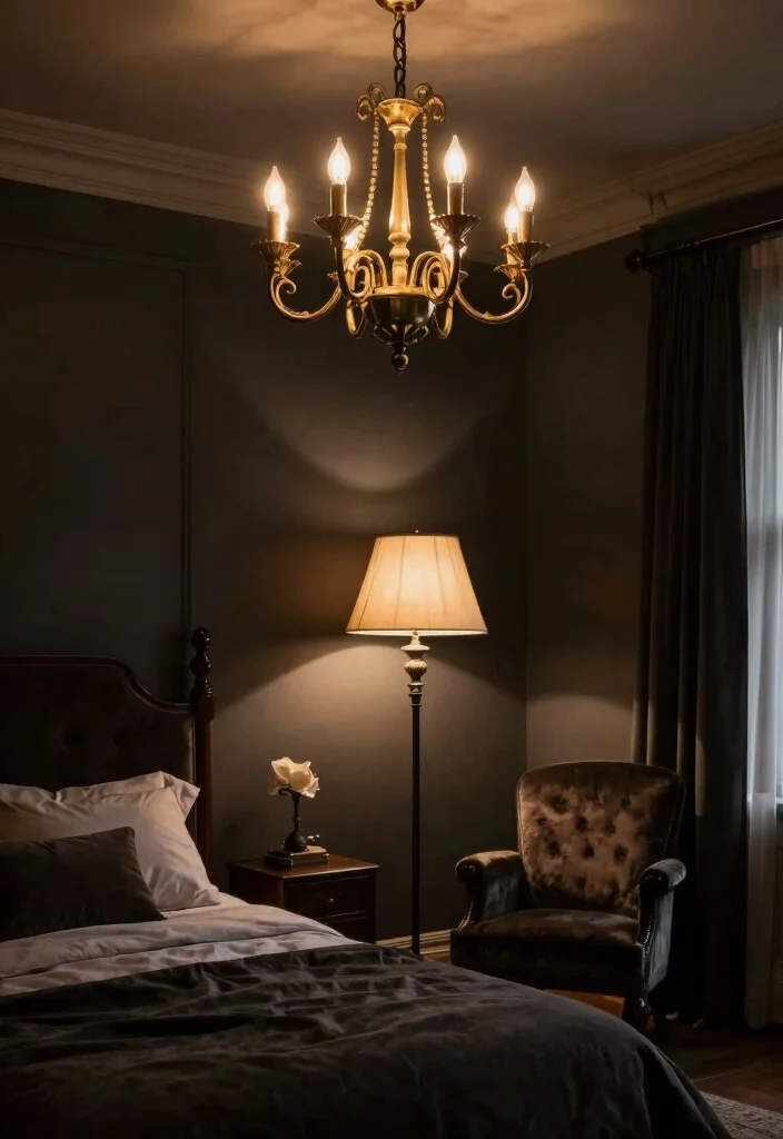 18 Modern Dark Academia Bedroom Ideas: Moody Intellectual Style - 17. Explore Vintage Lighting Fixtures 1