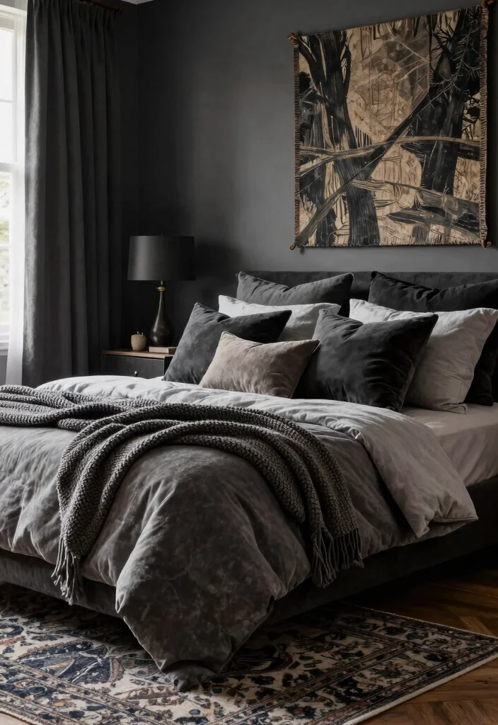 18 Modern Dark Academia Bedroom Ideas: Moody Intellectual Style - 3. Layer Textures for Depth 1