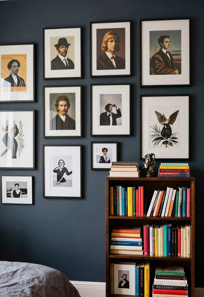 18 Modern Dark Academia Bedroom Ideas: Moody Intellectual Style - 7. Incorporate Art and Literature 1