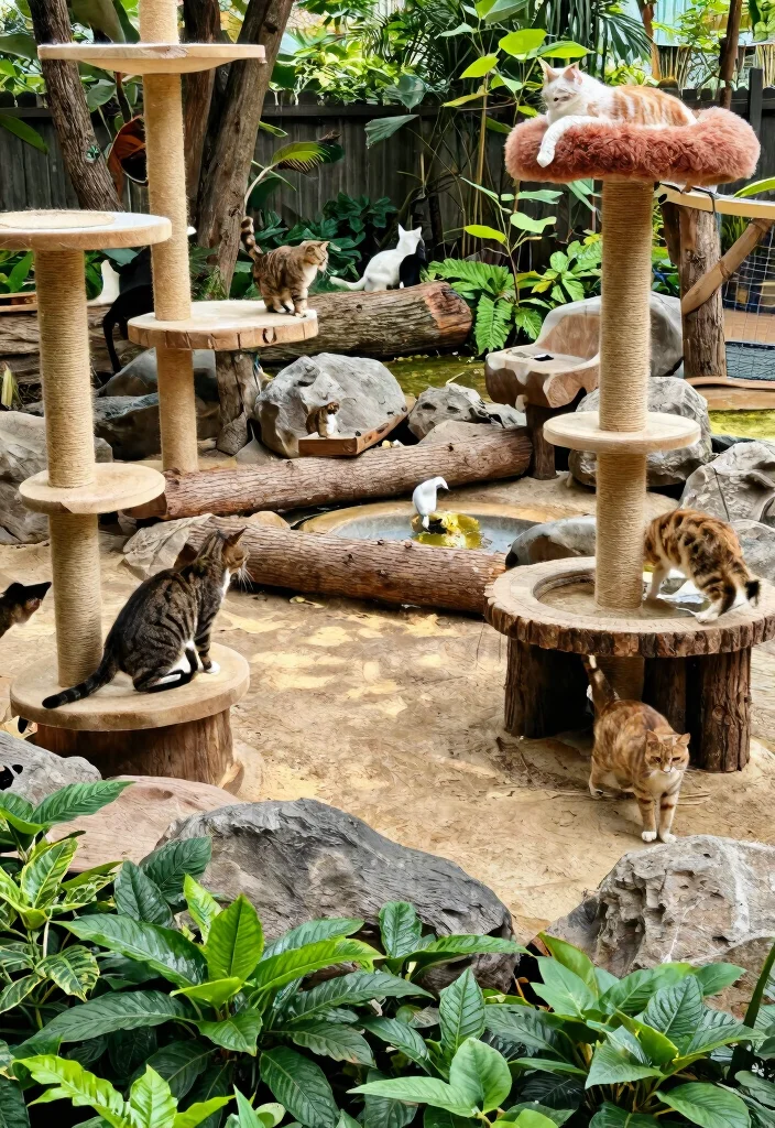 10 Outdoor Cat Room Ideas That Keep Indoor Cats Safe in Fresh Air - 10. Interactive Cat Play Area with Natural Elements 1