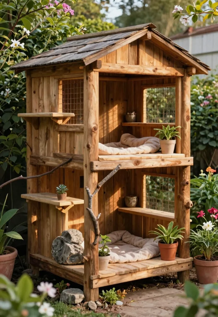 10 Outdoor Cat Room Ideas That Keep Indoor Cats Safe in Fresh Air - 2. Rustic Wooden Catio 1