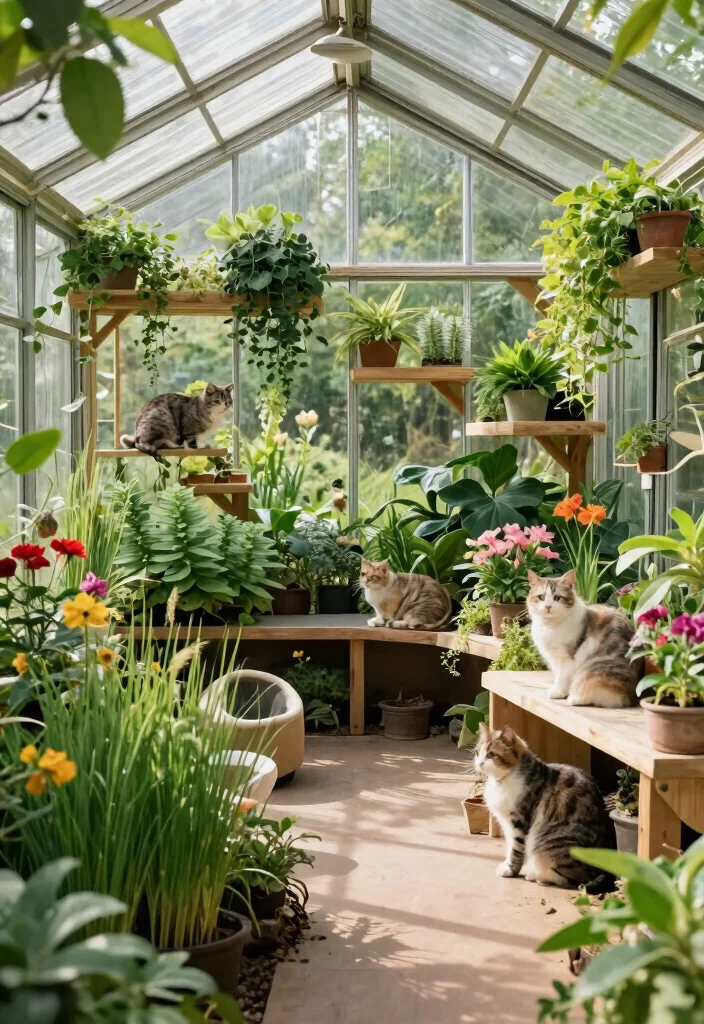 10 Outdoor Cat Room Ideas That Keep Indoor Cats Safe in Fresh Air - 4. Cat-Friendly Greenhouse 1