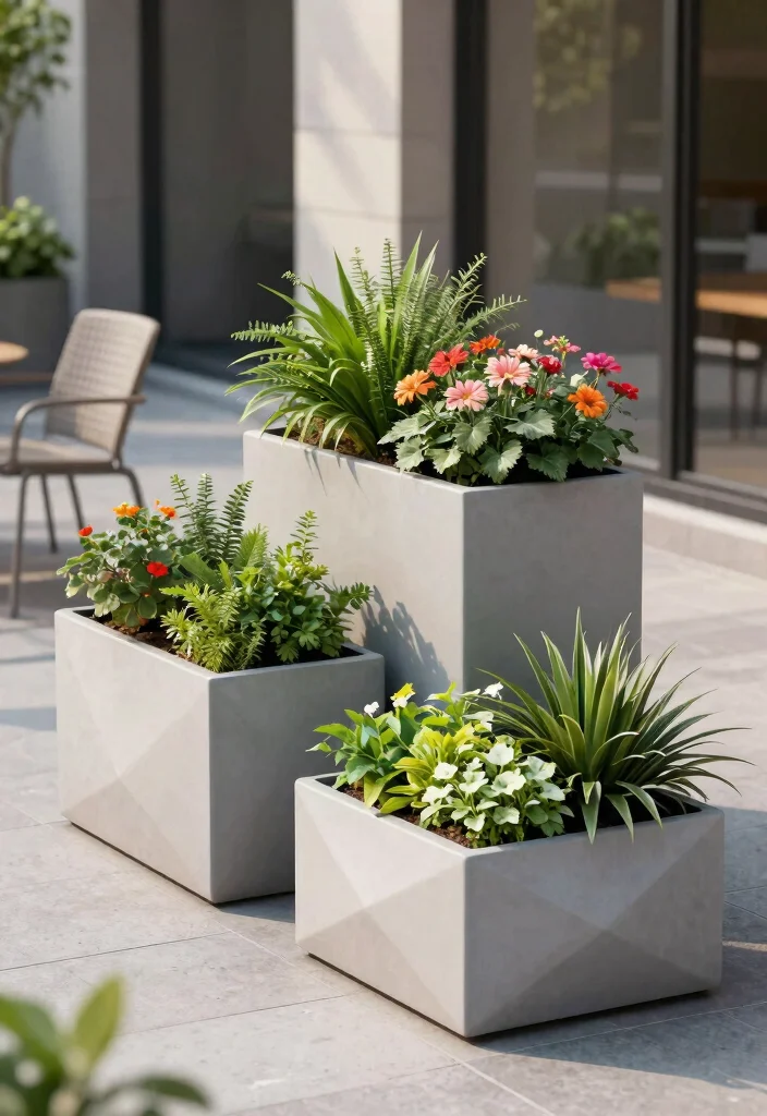 12 Big Flower Pot Ideas That Anchor a Porch Without Breaking - 11. Stylish Geometric Planters 1