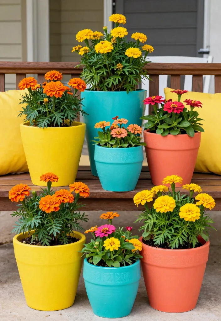 12 Big Flower Pot Ideas That Anchor a Porch Without Breaking - 2. Colorful Resin Planters 1