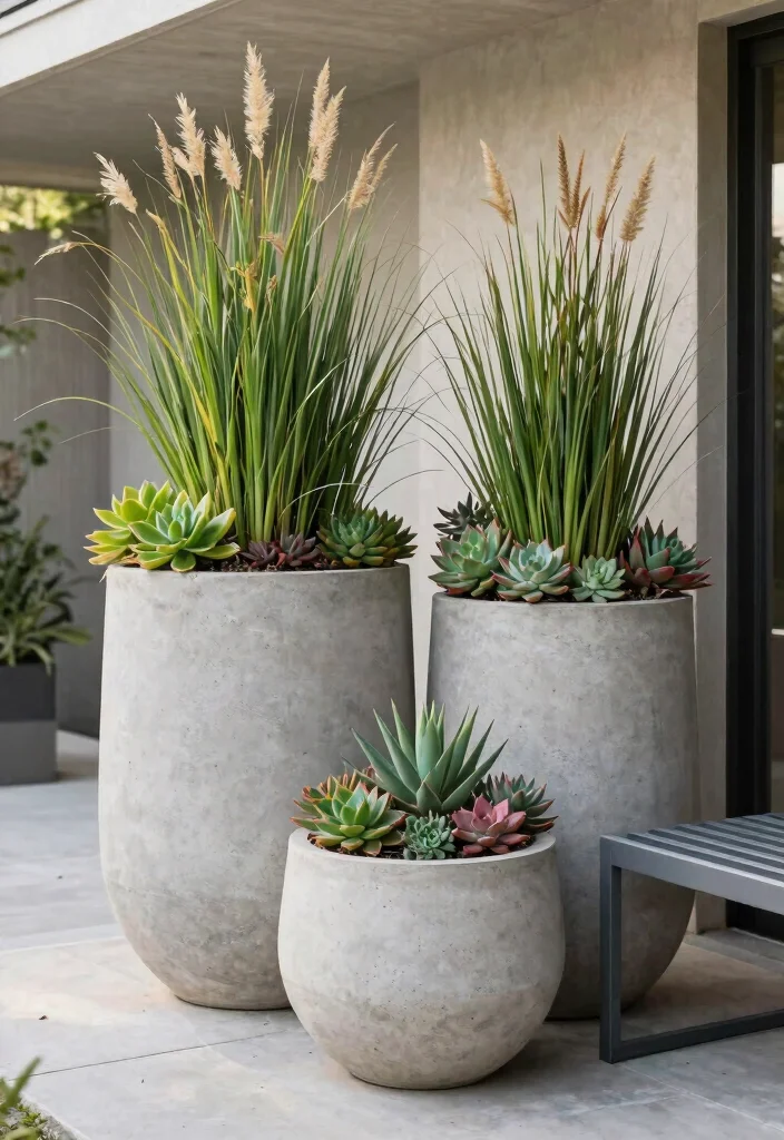 12 Big Flower Pot Ideas That Anchor a Porch Without Breaking - 5. Elegant Concrete Pots 1