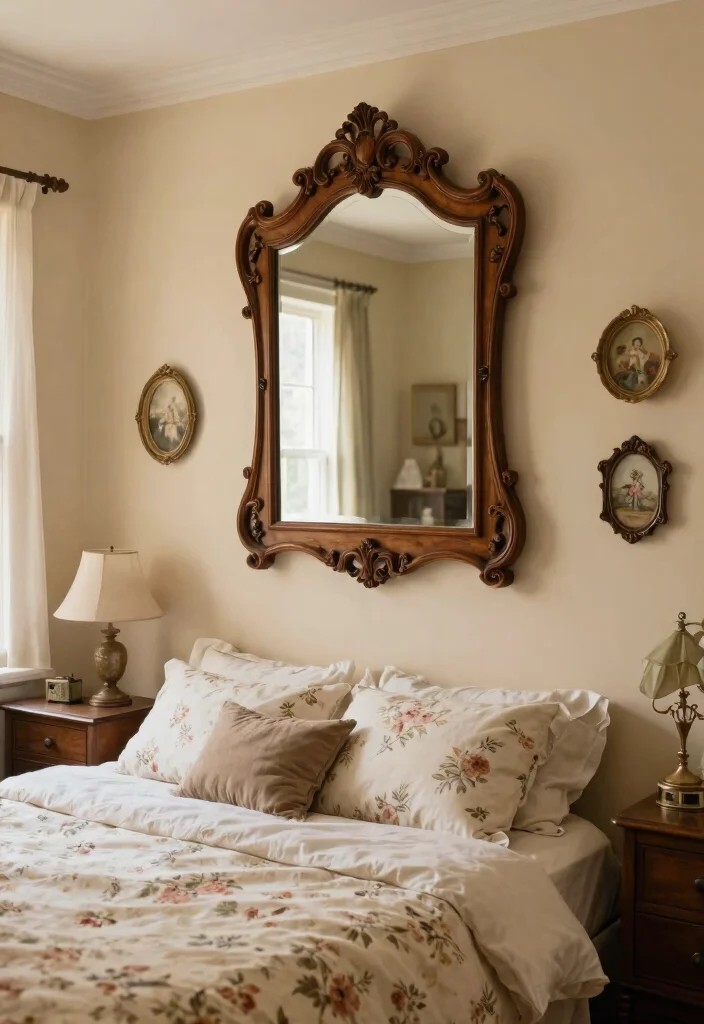 12 Ceiling Mirror Above Bed Ideas That Mount Safely Without Falling Risk - 3. Vintage Framed Mirrors 1
