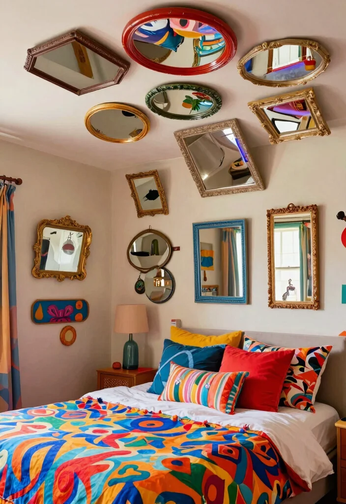 12 Ceiling Mirror Above Bed Ideas That Mount Safely Without Falling Risk - 4. Eclectic Collage of Mirrors 1